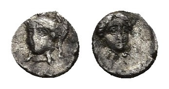 CILICIA. Nagidos. Obol (Circa 380-360 BC).
Obv: N.
Head of Aphrodite facing sl...