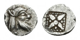 THRACO-MACEDONIAN REGION. Uncertain. Hemiobol (5th century BC).
Obv: Head of Satyr right.
Rev: Stellate pattern within incuse square.
.
Very Rare....