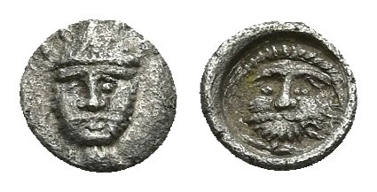 CILICIA. Uncertain Mint (5-4 centuries BC). Obol.
Obv: Female head facing, circ...