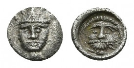 CILICIA. Uncertain Mint (5-4 centuries BC). Obol.
Obv: Female head facing, circle of dots.
Rev: Head of Bes facing, within incuse. SNG Levante-Cilic...