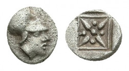 TROAS. Kolone AR Obol. 4th century BC. Reduced Chian standard.
Obv: Archaic head of Hermes to right, wearing petasos Rev: Star within incuse square....