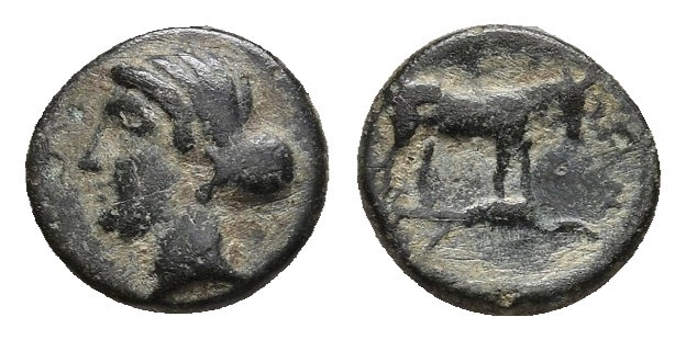 SICILY. Eryx. c. 4th century BC. Ae.
Obv: Female head l.
Horse stepping r., wi...