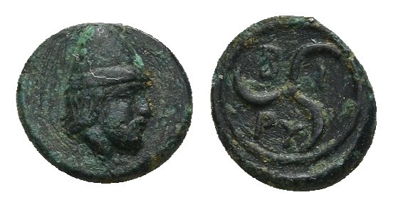 TROAS. Birytis. Ae. Circa 350-300 BC. Obv: Head of Kabeiros to left, wearing pil...