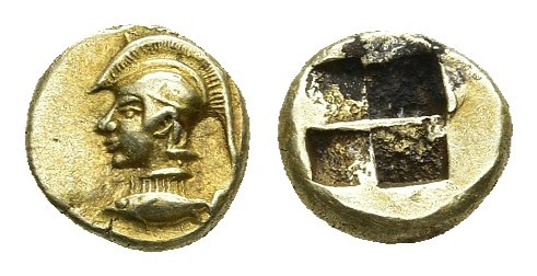 MYSIA. Kyzikos. EL 1/12 Stater (Circa 550-450 BC).
Obv: Helmeted head of Athena...