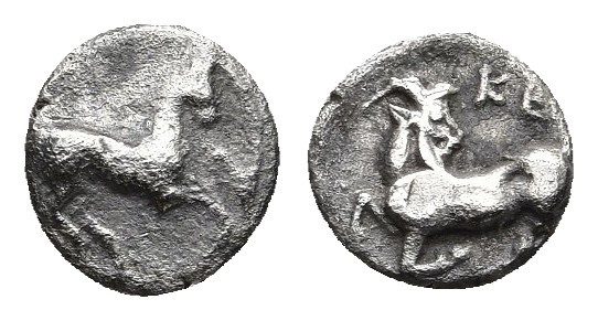 CILICIA. Kelenderis. Obol (3rd century BC).
Obv: Horse rearing right.
Rev: KE....