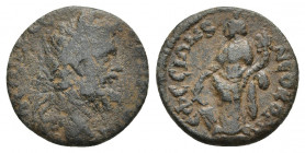 IONIA. Ephesus. Septimius Severus (193-211 AD). Ae.
Obv: AΥT KA Λ CEΡ CEOΥHΡOC Π.
Laureate head right.
Rev: EΦECIΩN B NEOKOΡΩN.
Tyche standing lef...