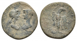 PHRYGIA. Apameia. Nero with Agrippina II (54-68). Ae. Marios Kordos, magistrate.
Obv: NEPΩN KAIΣAP ΣEBAΣTOΣ AΓPIΠΠINA ΣEBAΣTH.
Draped bust of Agripp...