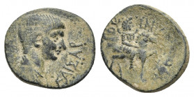 PHRYGIA. Hierapolis. Nero (54-68). Ae.
Obv: NEPΩN KAIΣAP.
Bareheaded and draped bust right.
Rev: IEPAΠOΛEITΩN.
Apollo on horseback, right, with do...