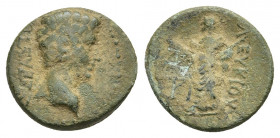 PHRYGIA. Prymnessos. Augustus (27 BC-14 AD). Ae.
Obv: ΣΕΒΑΣΤΟΣ.
Laureate head right.
Rev: ΛΕΥΚΙΟΥ ΠΡΥ.
Dikaiosyne advancing, l., with scales and s...