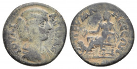 PHRYGIA. Prymnessus. Julia Domna (Augusta, 193-217). Ae.
Obv: IOVΛIA CЄBAC.
Draped bust right.
Rev: ΠPVMNHCCЄΩN.
Cybele seated left on throne, hol...