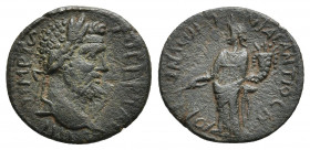 PISIDIA. Antioch. Septimius Severus (193-211). Ae.
Obv: AVG SEVERVS.
Laureate head right.
Rev: ANTIOCH CL COL CAES.
Tyche standing left, holding b...