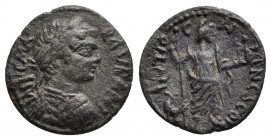 PISIDIA. Antioch. Caracalla (198-217). Ae.
Obv: IMP CAES M AVR ANT.
Laureate, draped and cuirassed bust right.
Rev: ANTIOCH FORTVNA COL.
Mên stand...
