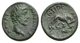 PISIDIA. Antioch. Marcus Aurelius (Caesar, 139-161). Ae. Obv: AVRELIVS CAESAR. Bare head right. Rev: ANTIOCHEAE / COLONIAE. Lupa Romana standing right...
