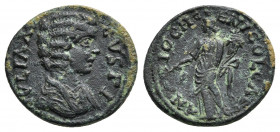 PISIDIA. Antioch. Julia Domna (Augusta, 193-217). Ae.
Obv: IVLIA AVGVSTA.
Draped bust right.
Rev: ANTIOCH GENI COL CAES.
Tyche standing left, hold...