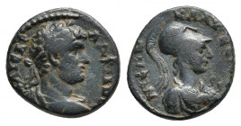 LYCAONIA. Iconium. Hadrian (117-138). Ae.
Obv: ΑΔΡΙΑΝΟС ΚΑΙСΑΡ.
Laureate, draped and cuirassed bust of Hadrian right.
Rev: ΚΛΑVΔЄΙΚΟΝΙЄωΝ.
Helmete...