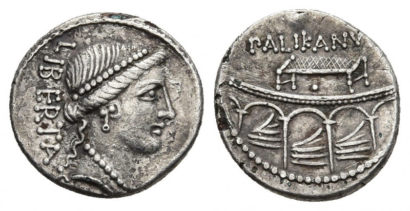 LOLLIUS PALICANUS. Denarius (45 BC). Rome.
Obv: LIBERTATIS.
Diademed head of L...