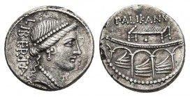 LOLLIUS PALICANUS. Denarius (45 BC). Rome.
Obv: LIBERTATIS.
Diademed head of Libertas right, wearing pearl necklace.
Rev: PALIKANVS.
View of Rostr...