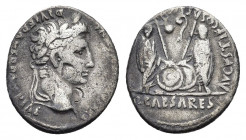 AUGUSTUS (27 BC-14 AD). Denarius. Lugdunum.
Obv: CAESAR AVGVSTVS DIVI F PATER PATRIAE.
Laureate head right.
Rev: AVGVSTI F COS DESIG PRINC IVVENT /...