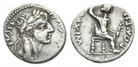 TIBERIUS (14-37). Denarius. Contemporary imitation of Lugdunum. "Tribute Penny" type. Obv: TI CAESAR DIVI AVG F AVGVSTVS. Laureate head right. Rev: PO...