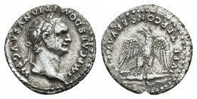 DOMITIAN (81-96). Denarius. Rome.
Obv: IMP CAES DOMITIANVS AVG P M.
Laureate head right.
Rev: IVPPITER CONSERVATOR.
Eagle standing facing on thund...