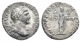 TRAJAN (98-117). Denarius. Rome.
Obv: IMP TRAIANO AVG GER DAC P M TR P.
Laureate bust right, with slight drapery.
Rev: COS V P P SPQR OPTIMO PRINC ...