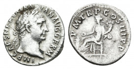 TRAJAN (98-117). Denarius. Rome.
Obv: IMP CAES NERVA TRAIAN AVG GERM.
Laureate head right.
Rev: P M TR P COS III P P.
Concordia seated left on thr...