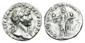 TRAJAN (98-117). Denarius. Rome.
Obv: IMP TRAIANO AVG GER DAC P M TR P.
Laureate bust right, with slight drapery.
Rev: COS V P P SPQR OPTIMO PRINC ...