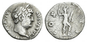 HADRIAN (117-138). Denarius. Rome.
Obv: HADRIANVS AVGVSTVS.
Laureate bust right, with slight drapery.
Rev: COS III.
Virtus standing right, with fo...