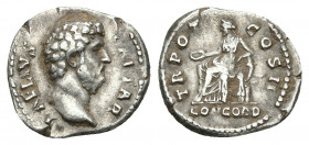 AELIUS (Caesar, 136-138). Denarius. Rome.
Obv: L AELIVS CAESAR.
Bare head right.
Rev: TR POT COS II / CONCORD.
Concordia seated left on throne, ho...