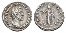 ANTONINUS PIUS (138-161). Denarius. Rome.
Obv: ANTONINVS AVG PIVS P P IMP II.
Laureate head right.
Rev: TR POT XIX COS IIII.
Fortuna standing righ...