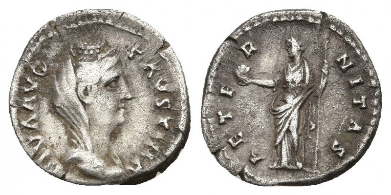 DIVA FAUSTINA I (Died 140/1). Denarius. Rome.
Obv: DIVA FAVSTINA.
Veiled and d...