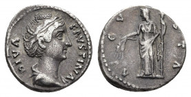 DIVA FAUSTINA I (Died 140/1). Denarius. Rome.
Obv: DIVA FAVSTINA.
Draped bust right.
Rev: AVGVSTA.
Ceres, veiled, standing left, holding torch and...