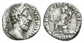 COMMODUS (177-192). Denarius. Rome.
Obv: M COMMODVS ANTONINVS AVG.
Laureate head right.
Rev: TR P VI IMP IIII COS III P P.
Roma seated left on shi...