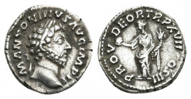 MARCUS AURELIUS (161-180). Denarius. Rome.
Obv: IMP M ANTONINVS AVG.
Laureate head right.
Rev: PROV DEOR TR P XVII COS III.
Providentia standing l...