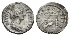 DIVA FAUSTINA II (Died 175/6). Denarius. Rome.
Obv: DIVA FAVSTINA PIA.
Draped bust right.
Rev: CONSECRATIO.
Draped throne against which a sceptre ...