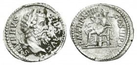 SEPTIMIUS SEVERUS (193-211). Denarius. Rome.
Obv: SEVERVS PIVS AVG.
Laureate head right.
Rev: P M TR P XVIII COS III P P.
Salus seated left on thr...