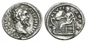SEPTIMIUS SEVERUS (193-211). Denarius. Laodicea ad Mare.
Obv: L SEP SEVERVS PER AVG P M IMP XI.
Laureate head right.
Rev: SALVTI AVGG.
Salus seate...