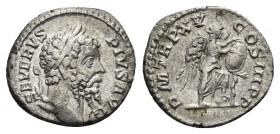 SEPTIMIUS SEVERUS (193-211). Denarius. Rome.
Obv: SEVERVS PIVS AVG.
Laureate head right.
Rev: P M TR P XV COS III P P.
Victory standing right, ins...