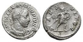 SEVERUS ALEXANDER (222-235). Denarius. Rome.
Obv: IMP ALEXANDER PIVS AVG.
Laureate, draped and cuirassed bust right.
Rev: MARS VLTOR.
Mars advanci...