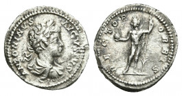 CARACALLA (197-217). Denarius. Rome.
Obv: ANTONINVS AVGVSTVS.
Laureate, draped and cuirassed bust right.
Rev: RECTORI ORBIS.
Caracalla as Sol stan...