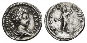 CARACALLA (197-217). Denarius. Rome.
Obv: ANTONINVS AVGVSTVS.
Laureate, draped and cuirassed bust right.
Rev: RECTORI ORBIS.
Caracalla as Sol stan...