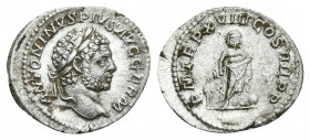 CARACALLA (197-217). Denarius. Rome. Obv: ANTONINVS PIVS AVG GERM. Laureate head right.
Rev: PM TR P XVIII COS IIII P P.
Asklepios standing left, ho...