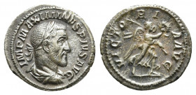 MAXIMINUS THRAX (235-238). Denarius. Rome.
Obv: IMP MAXIMINVS PIVS AVG.
Laureate, draped and cuirassed bust right.
Rev: VICTORIA AVG.
Victory adva...