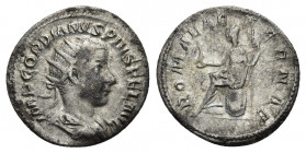GORDIAN III (238-244). Antoninianus. Rome.
Obv: IMP CAES M ANT GORDIANVS AVG.
Radiate, draped and cuirassed bust right.
Rev: ROMAE AETERNAE.
Roma ...