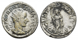 GORDIAN III (238-244). Antoninianus. Antioch.
Obv: IMP GORDIANVS PIVS FEL AVG.
Radiate, draped and cuirassed bust right.
Rev: SECVRITAS PERPETVA.
...