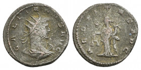 GALLIENUS (253-268). Antoninianus. Antioch.
Obv: GALLIENVS AVG.
Radiate, draped and cuirassed bust right.
Rev: AEOVITAS (sic) AVG.
Aequitas standi...