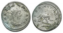 GALLIENUS (253-268). Antoninianus. Antioch.
Obv: GALLIENVS AVG.
Radiate, draped and cuirassed bust right.
Rev: AETERNITAS AVG / (palm).
She-wolf s...