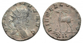 GALLIENUS (253-268). Antoninianus. Rome.
Obv: GALLIENVS AVG.
Radiate head right.
Rev: DIANAE CONS AVG / XII.
Gazelle standing left.
MIR 750b.
Co...