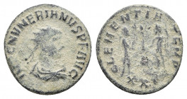 NUMERIAN (283-284). Antoninianus. Cyzicus.
Obv: IMP C M AVR NVMERIANVS P F AVG.
Radiate, draped and cuirassed bust right.
Rev: CLEMENTIA • TEMP / A...