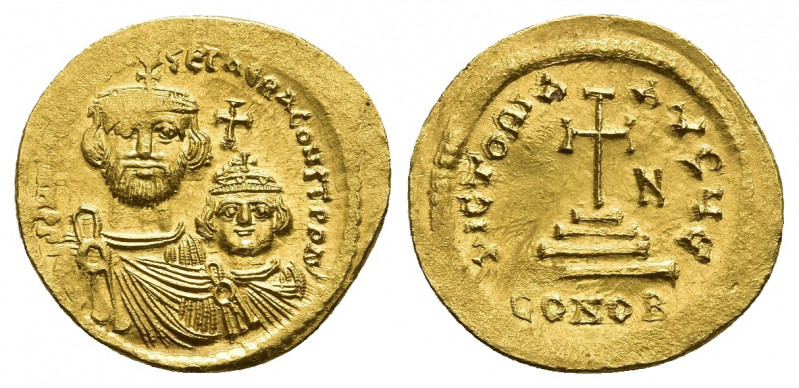 HERACLIUS with HERACLIUS CONSTANTINE (610-641). GOLD Solidus. Constantinople.
O...